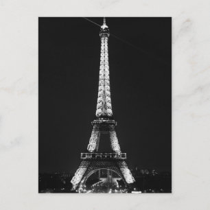 Black White Eiffel Tower in Paris Night Postcard