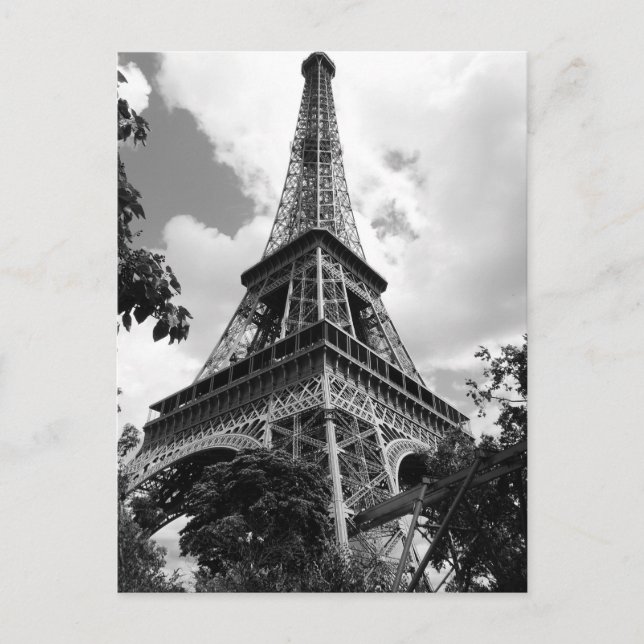 Black White Eiffel Tower in Paris Postcard (Front)