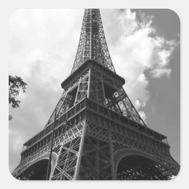 Black & White Eiffel Tower in Paris Square Sticker (Front)