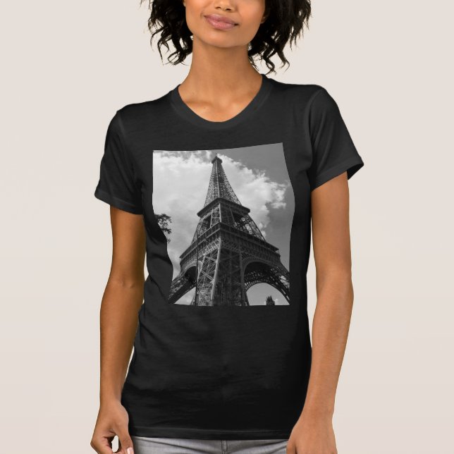 Black & White Eiffel Tower in Paris T-Shirt (Front)