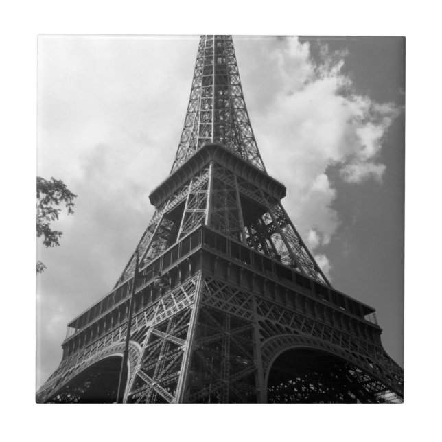 Black & White Eiffel Tower in Paris Tile (Front)