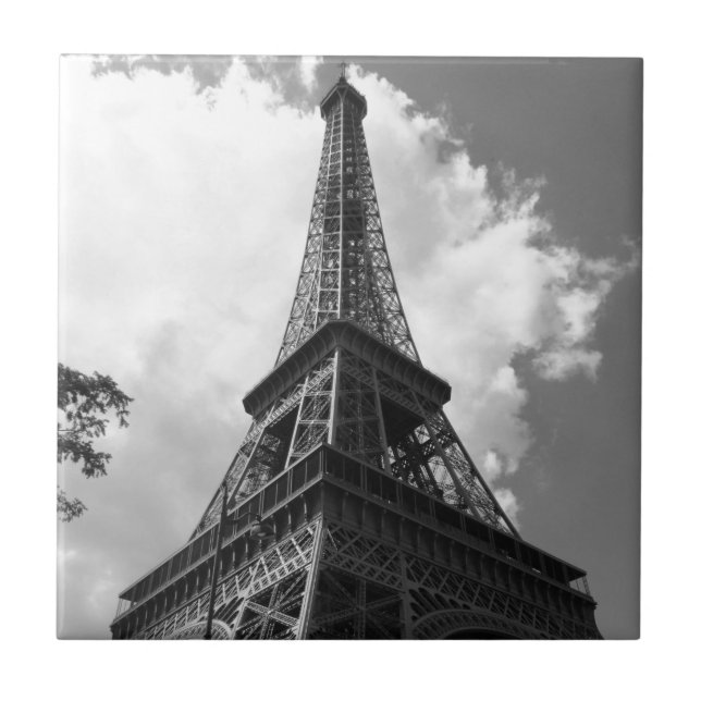 Black & White Eiffel Tower in Paris - Travel Photo Ceramic Tile (Front)