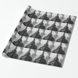 Black & White Eiffel Tower in Paris Wrapping Paper