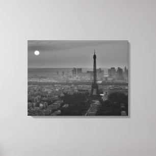 Black & White Eiffel Tower Paris City Panorama Canvas Print