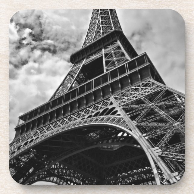 Black White Eiffel Tower Paris Europe Travel Coaster (Front)