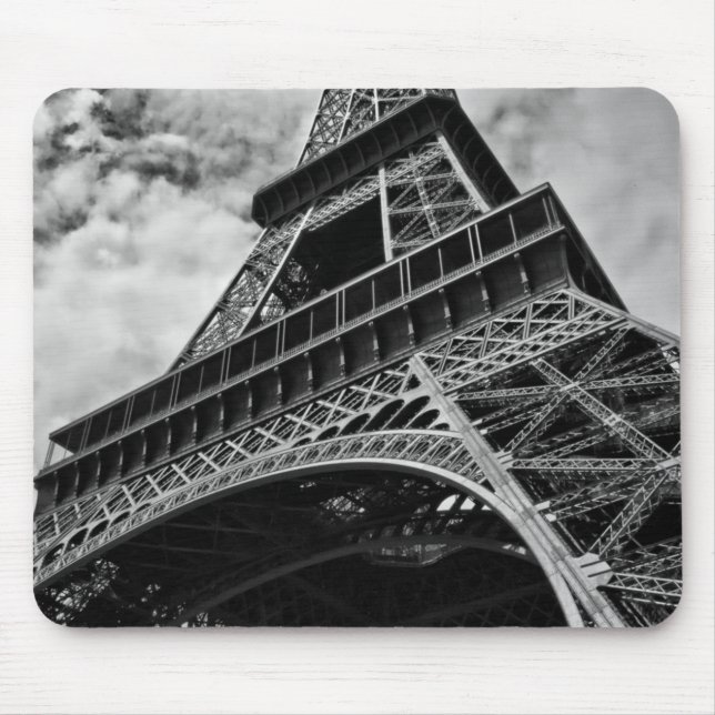 Black White Eiffel Tower Paris Europe Travel Mouse Pad (Front)