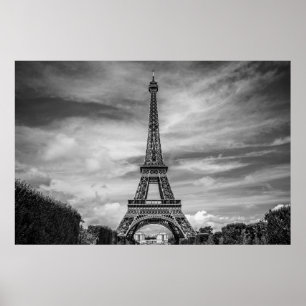 Black White Eiffel Tower Paris Europe Travel Poster