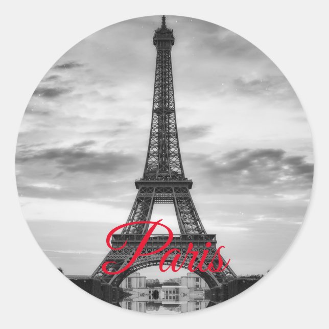 Black White Eiffel Tower Paris European Travel Classic Round Sticker (Front)