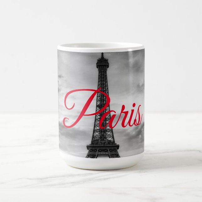 Black White Eiffel Tower Paris European Travel Coffee Mug (Center)