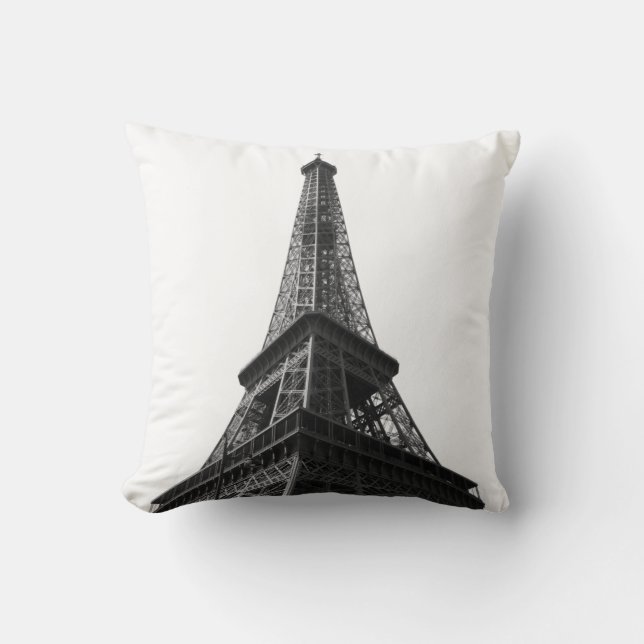 Black & White Eiffel Tower Paris European Travel Cushion (Front)