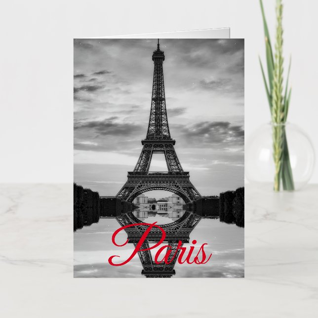 Black White Eiffel Tower Paris European Travel Foil Greeting Card (Front)