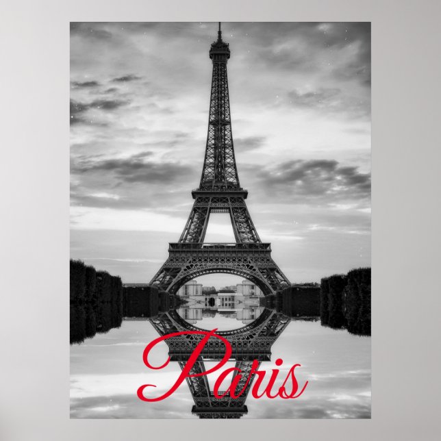 Black White Eiffel Tower Paris European Travel Poster (Front)