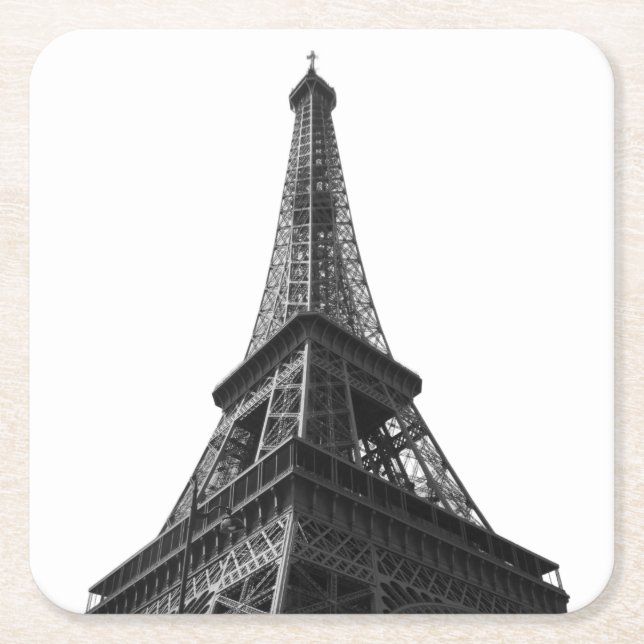 Black & White Eiffel Tower Paris European Travel Square Paper Coaster (Front)