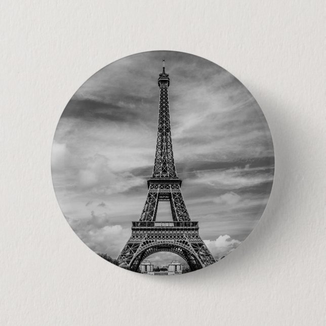 Black & White Eiffel Tower Paris France 6 Cm Round Badge (Front)