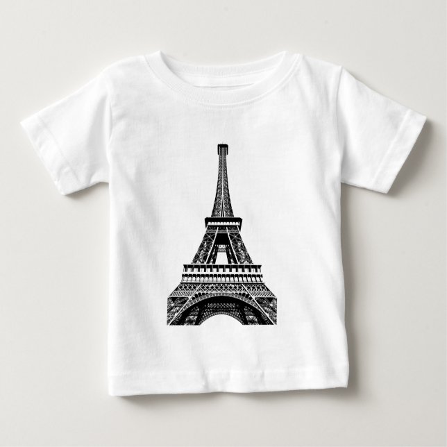 Black white Eiffel Tower Paris France Art Artwork Baby T-Shirt (Front)