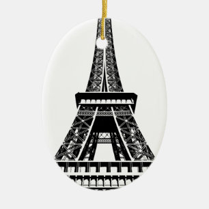 Black white Eiffel Tower Paris France Art Artwork Ceramic Tree Decoration