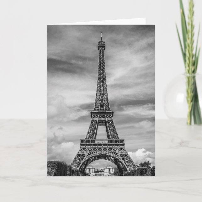 Black & White Eiffel Tower Paris France Card (Front)