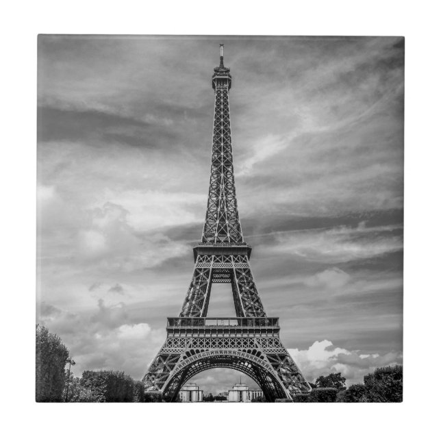 Black & White Eiffel Tower Paris France Ceramic Tile (Front)