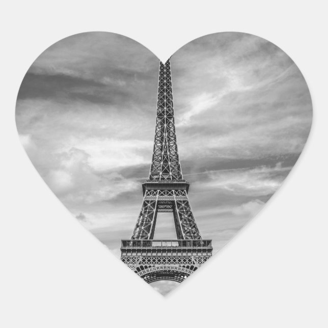 Black & White Eiffel Tower Paris France Heart Sticker (Front)