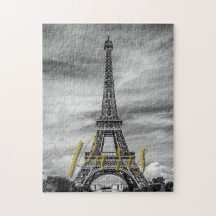 Black & White Eiffel Tower Paris France Jigsaw Puzzle