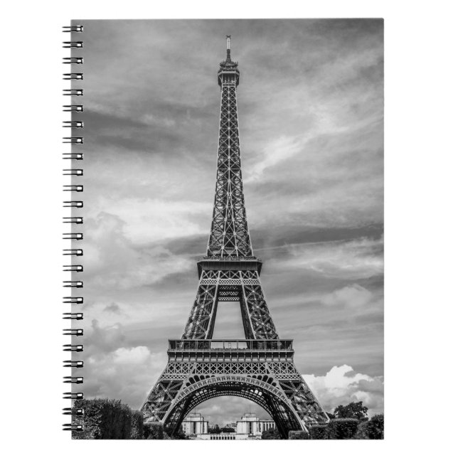 Black & White Eiffel Tower Paris France Notebook (Front)
