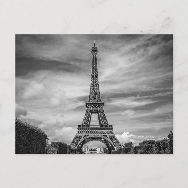 Black & White Eiffel Tower Paris France Postcard (Front)