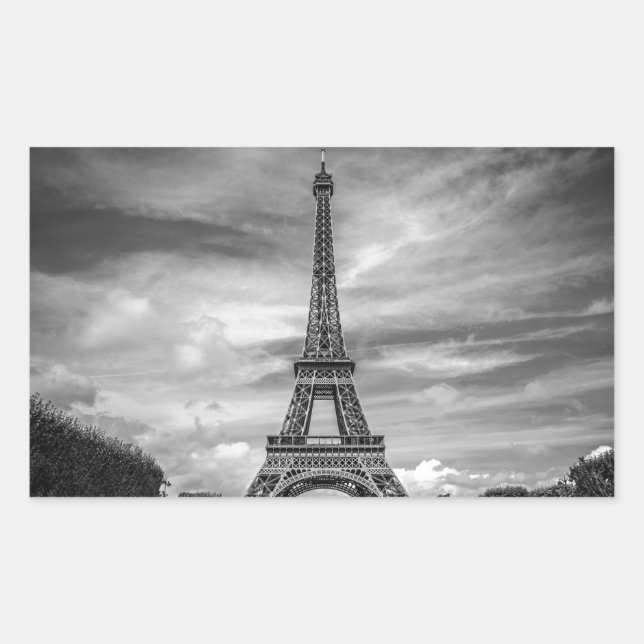 Black & White Eiffel Tower Paris France Rectangular Sticker (Front)