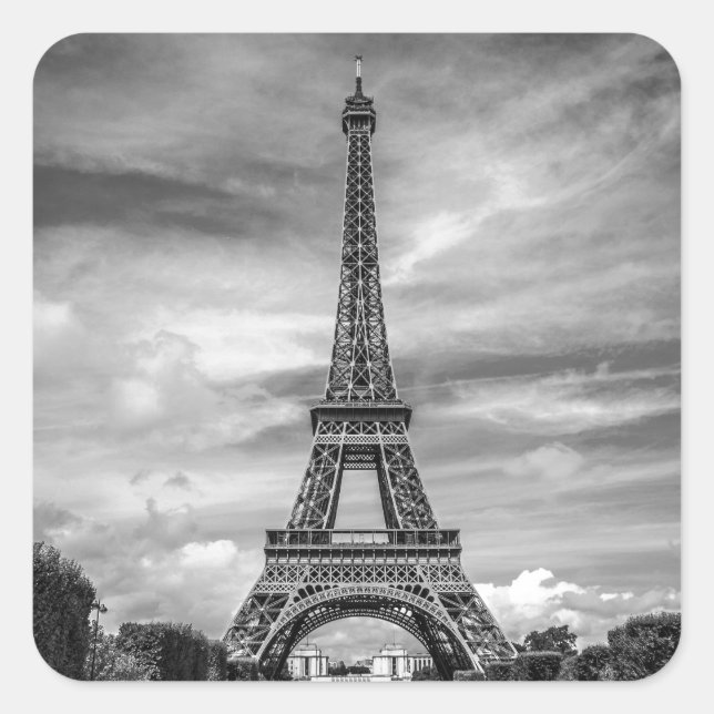 Black & White Eiffel Tower Paris France Square Sticker (Front)