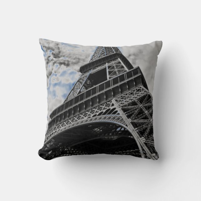 Black White Eiffel Tower Paris French Travel Cushion (Front)