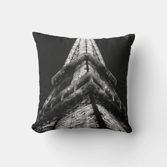 Black White Eiffel Tower Paris French Travel Cushion (Front)