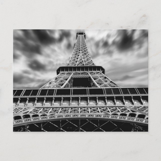 Black & White Eiffel Tower Paris French Travel Postcard (Front)