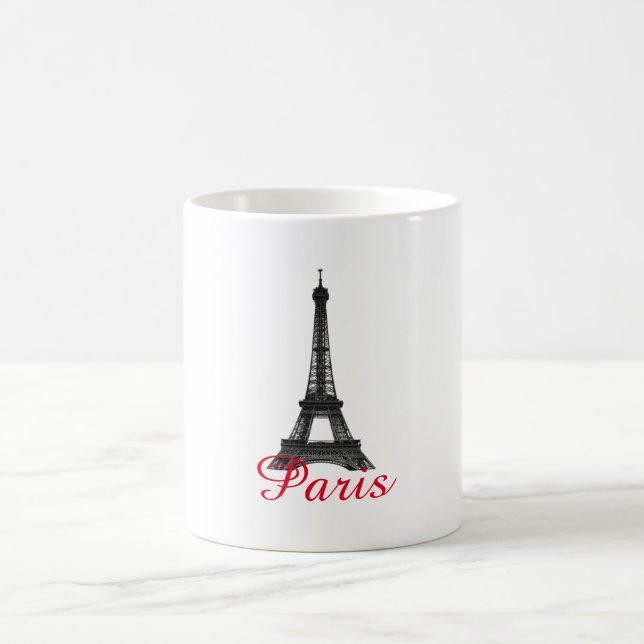 Black White Eiffel Tower Paris Love City Travel Coffee Mug (Center)