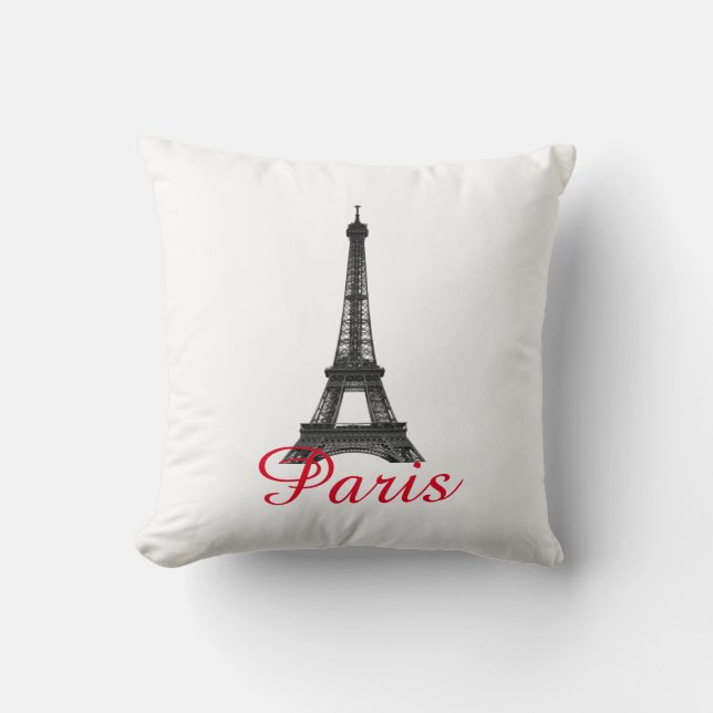 Black White Eiffel Tower Paris Love City Travel Cushion (Front)