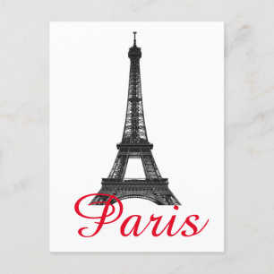 Black White Eiffel Tower Paris Love City Travel Holiday Postcard