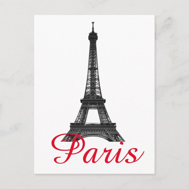 Black White Eiffel Tower Paris Love City Travel Holiday Postcard (Front)
