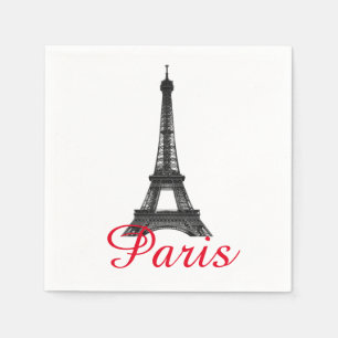 Black White Eiffel Tower Paris Love City Travel Napkin