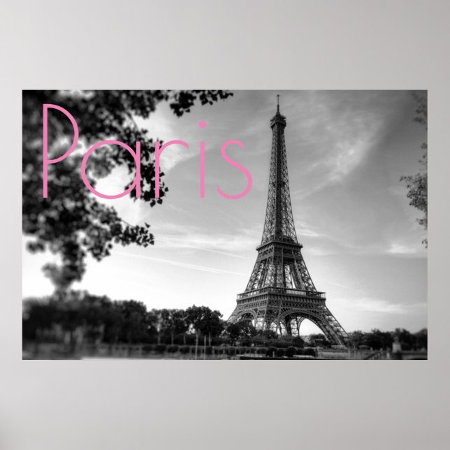 Black White Eiffel Tower Paris Romantic Love City Poster (Front)