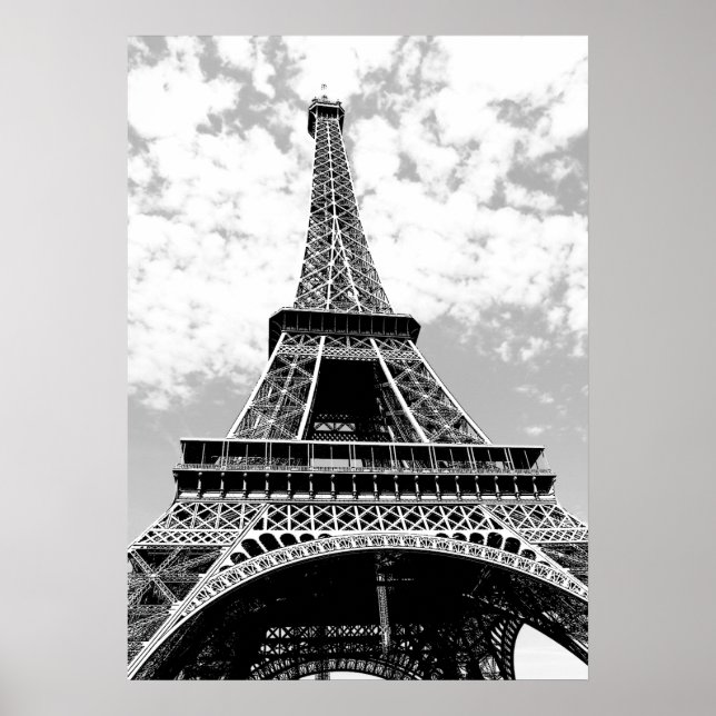 Black White Eiffel Tower Paris Travel Poster (Front)