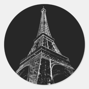 Black White Eiffel Tower Paris Travel Vintage  Classic Round Sticker