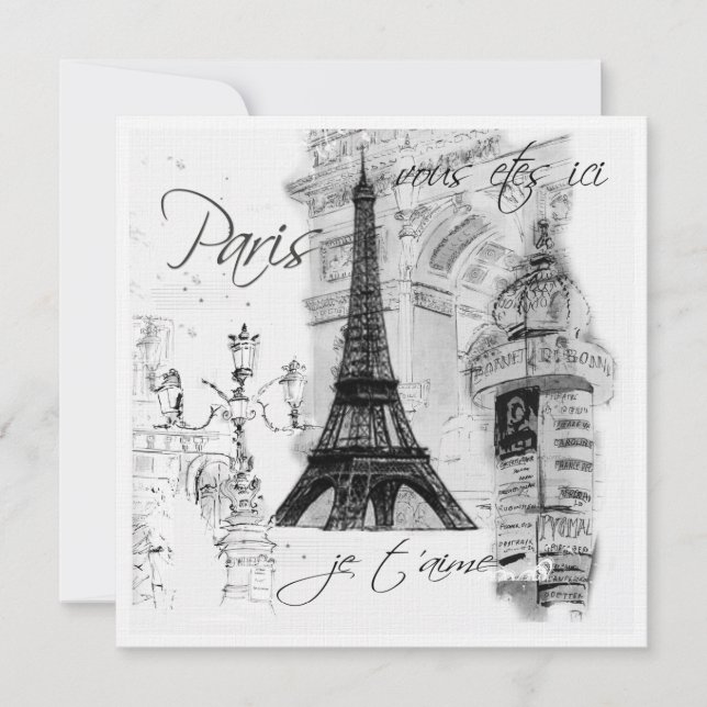 Black & White Eiffel Tower Scene Invitation (Front)
