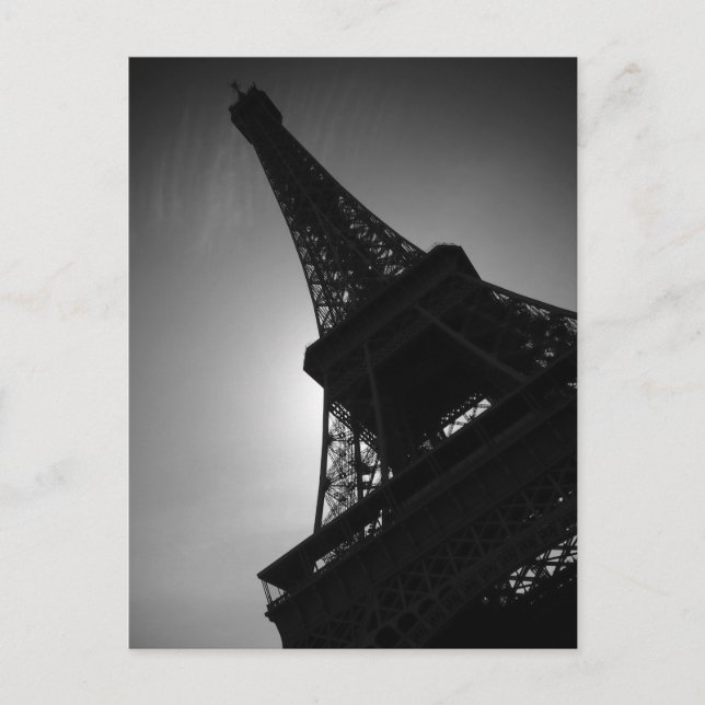 Black White Eiffel Tower Silhouette in Paris Postcard (Front)