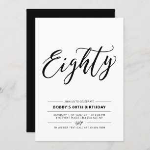 Black & White Eighty Minimal 80th Birthday Party Invitation