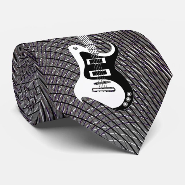 Black & White Electric Guitar Cool modern & trippy Tie (Rolled)