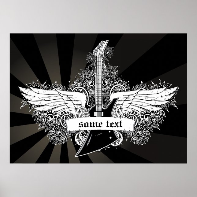 Black white electric guitar wings poster (Front)
