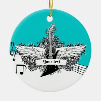 Black white electric guitar with wings ornament