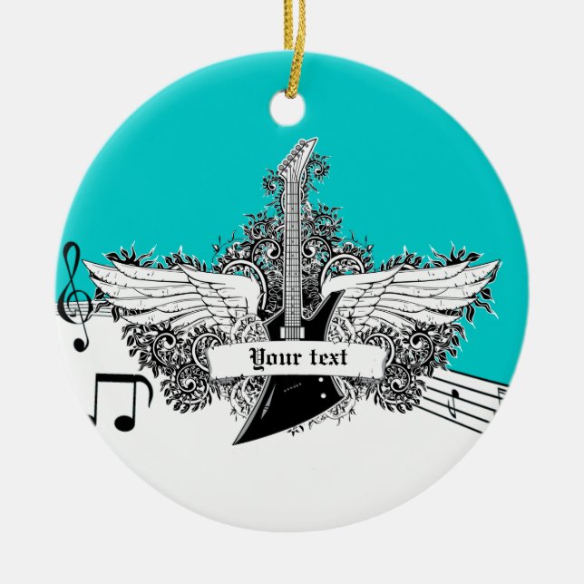 Black white electric guitar with wings ornament (Front)