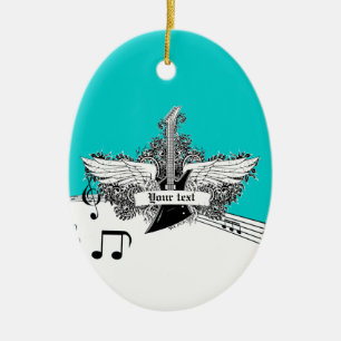 Black white electric guitar with wings ornament