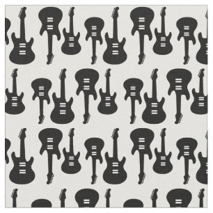 Black & White Electric Guitars Music Pattern Fabric