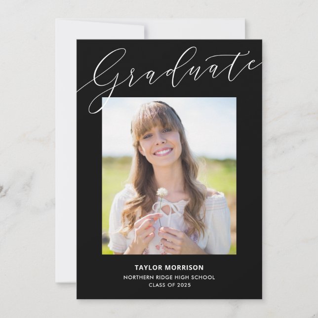 Black & White Elegant 2025 Photo Graduation Party Invitation (Front)