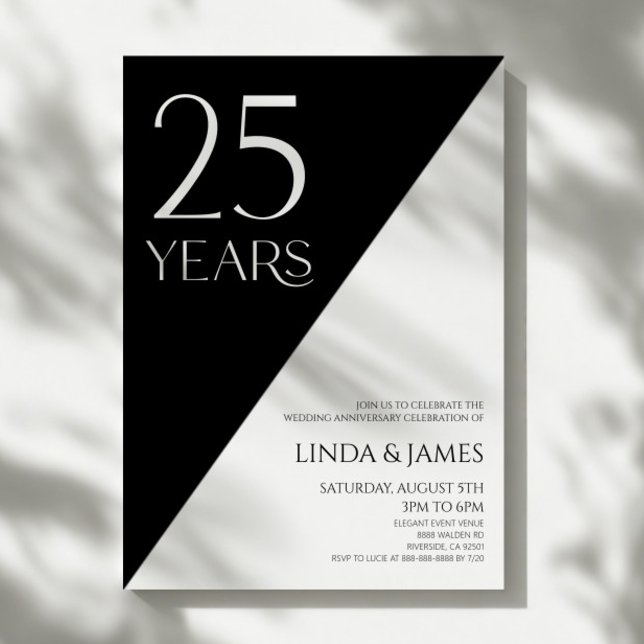 Black White Elegant 25th Wedding Anniversary Invitation (Creator Uploaded)
